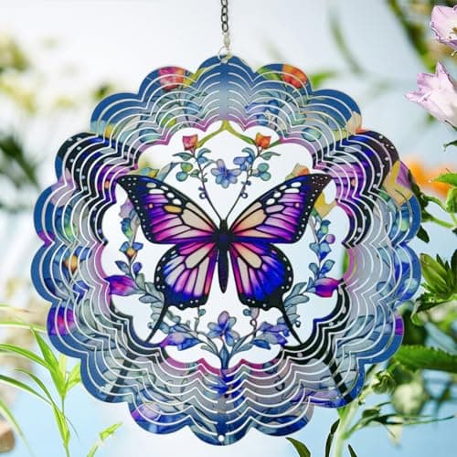 Eandisom Wind Spinners Outdoor Butterfly - Birthday Gifts for Women, for Mom, Butterflies Hanging 12 inch 3D Wind Sculptures for Garden Decor for Outside, Patio, Yard, Outdoor - Thumbnail 2