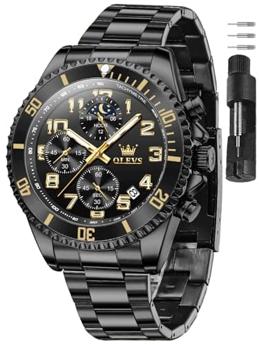 OLEVS Black Watches for Men Luxury Stainless Steel Mens Black Watch with Date Casual Men Dress Watch Waterproof Chronograph Men’s Wrist Watches Reloj para Hombre - Image 1