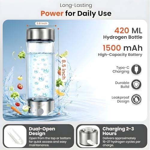 2026 Hydrogen Water Bottle, Up to 3100 PPB in 3 Mins, SPE PEM Tech, 1500mAh Rechargeable Portable Hydrogen Water Bottle, 420ml/14OZ for Travel, Gym, Home, Office, Daily Use | Gift for Family & Friends - Thumbnail 4