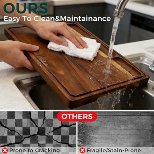 Walnut Cutting Board, Made in USA, FSC-Certified Walnut, Cutting Boards for Kitchen with 3 Built-in Compartments and Juice Grooves, End Grain Cutting Board with Handle, for Meat, Fruit(1.2" Thick) - Thumbnail 4