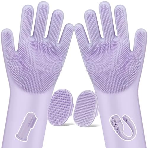 Augwind 6PCS Grooming & Bath Supplies for Dogs, Cats | Dog Washing Gloves | Dog Bath Brush | Dog Shower Brush | Pet Grooming Gloves | Dog Grooming kit | Pet Supplies for Showerhead & Sprayer (Purple)