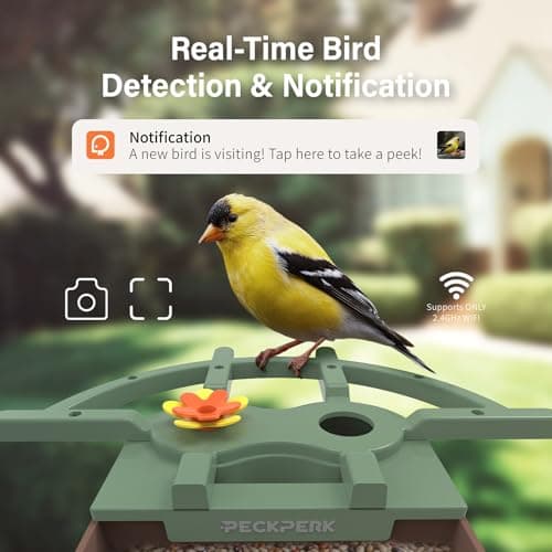 Smart Bird Feeder with Camera Solar Powered Outdoor - 2K HD Live Video, AI Bird ID, Squirrel-Proof, Instant Alerts & IP65 Weatherproof Outside, Great Gift for Familys & Friends - Thumbnail 2