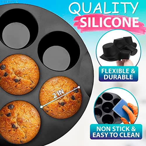Air Fryer Muffin Pan (7 Cups) – 6.9" Round Egg Bites Silicone Mold Compatible with 3.5–5.8l Fryers, Heat Resistant & Dishwasher Safe – Nonstick Silicone Muffin Pan for Muffins, Egg Bites & Easy Snacks - Thumbnail 3