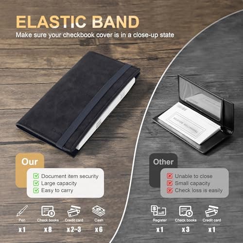 CASMONAL Checkbook Covers for Personal Checkbook Holder RFID Blocking Premium Leather Checkbook Cover for Duplicate Checks - Thumbnail 3