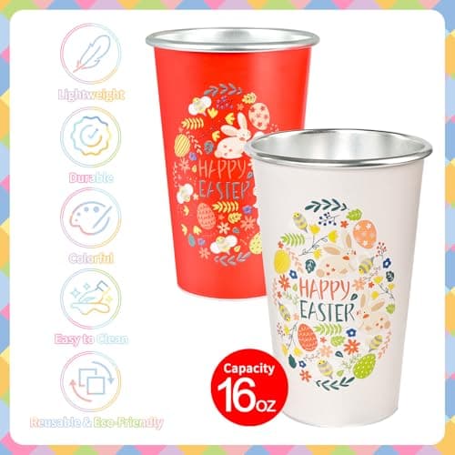 TJ Easter Bunny Cups Color Changing Aluminum Metal Cups Set of 6, 15 oz, Easter Party Cup Set Aluminum Drinking Cups,Great Easter Decoration for Parties, Camping, Easter Gifts for Kids - Thumbnail 2