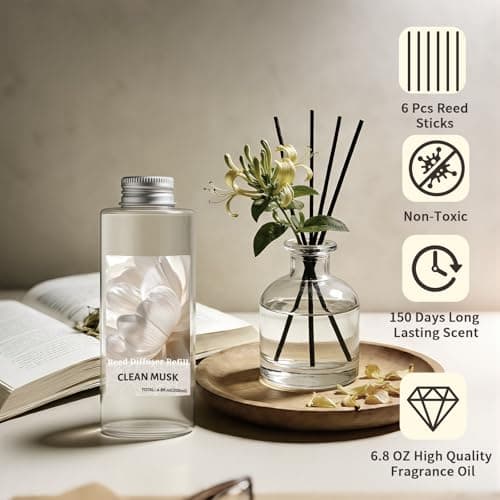 STRN Reed Diffuser Oil Refill, Clean Musk Scented Diffuser with Stick 200ML - Thumbnail 4