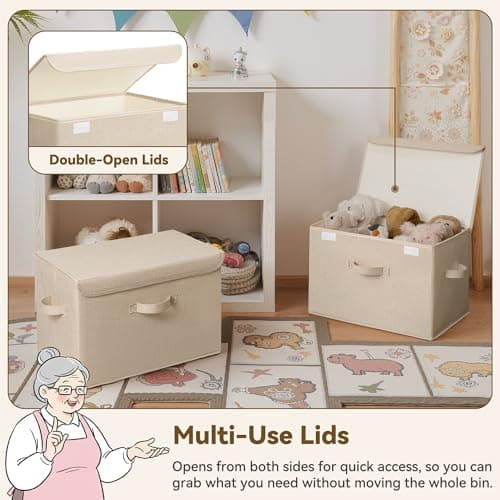 GRANNY SAYS Closet Storage Bins, Decorative Storage Boxes with Lids, Clothes Organizing Bins, Lidded Baskets for Toys, Clothing, Extra Large, Khaki, 2-Pack - Thumbnail 4