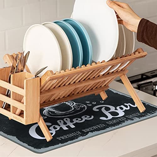 SHACOS Coffee Mat 2-Pack 12x19 Inch Absorbent Non Slip Coffee Maker Mats for Countertop Coffee Bar Accessories Dish Drying Mat Waterproof Heat Resistant, Vintage Black - Thumbnail 6