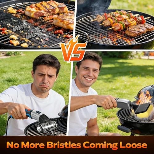 Bristle-Free Electric Grill Brush, Fire-Resistant BBQ Grill Brush, Reciprocating Grill Brush for Outdoor Grill, Grill Cleaner with 3 Heads, Cordless Grill Cleaning Brush with 3600 mAn, Silver - Thumbnail 4
