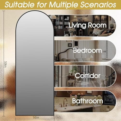 NBGV 59"x16" Floor Mirror Full Length, Arched Full Length Mirror with Stand, Full Body Mirrors for Bedroom Living Room or Cloakroom Black - Thumbnail 4
