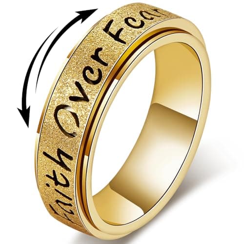 Fidget Spinner Ring for Women - Faith Over Fear Stainless Steel Anxiety Relief Rings for Adults, Christian Inspirational Hope Thumb Ring for Stress & Focus, Jewelry Gift for Women Men (Gold, 10) - Image 1