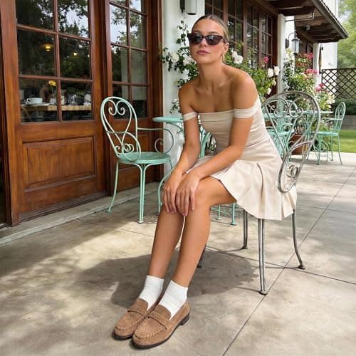 VIUGJNEX Women's Loafers Suede Tan Penny Loafers Comfortable Dressy Shoes Slip On Pumps Low Chunky Heel Business Casual Size 10 - Thumbnail 3