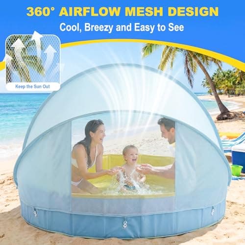 Kiddie Pool with Canopy, Foldable Kids Pools for 3 4 5 6 7 8 Year Old Kids Pools Ages 4 5 6 7 8 Pool with Shade Beach Essentials Tent Swimming Wading Pools Outdoor Backyard Beach - 77” - Thumbnail 3
