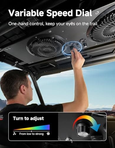 KEMIMOTO UTV Fan, Dual 8" Large Cab Cooling Fan with Variable Speed Dial, 12V Overhead Cooling Fan with Dome Light Compatible with Polaris Ranger, RZR XP 1000 2024+, Can-Am Defender - Thumbnail 4