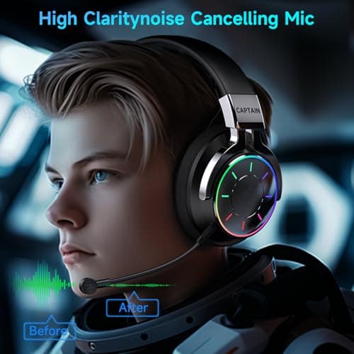 syndesmos 2.4GHz Wireless Gaming Headset for PS5, PC, PS4 - RGB Light Gaming Headset, 60 HR Battery, 7.1 Surround Sound, Bluetooth 5.4 Gaming Headphones with Mic Black - Thumbnail 2