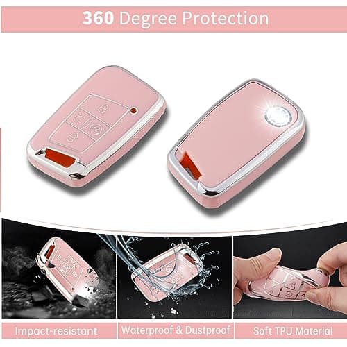 Pangpai Pink Key Fob Cover for VW Volkswagen, Soft TPU Key Case Protection with Bling Keychain Fit for Tiguan Atlas Jetta Passat Golf Alltrack Smart Key - Thumbnail 3