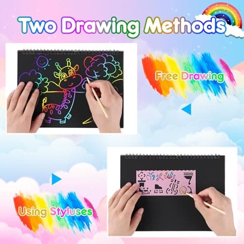 JMMICO 6 Packs Rainbow Scratch Notebook, Goodie Bags Stuffers for Kid, Scratch Art for Kids with Reusable Cleaner Tool, Arts and Crafts for Kids 4-8-12, Gifts for 4 5 6 7 8 9 Year Old Girl Boy - Thumbnail 3