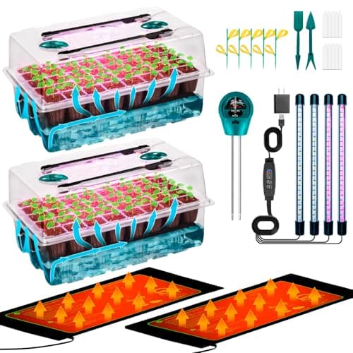 Hugbow Self-Watering Seed Starter Tray with Grow Light and Heat Mat, 80-Cell Plant Starter Trays Seed Starter Kit, Seed Starter Tray for Seed Starting, Plant Germination & Seedling Growing, 2 Pack