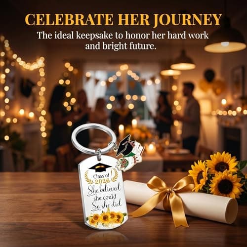 Hyloxs 2026 Graduation Keychain, Bulk Party Favors Souvenir for High School and College Students, Inspirational Gift for Him or Her (Silver-She Beileved) - Thumbnail 3