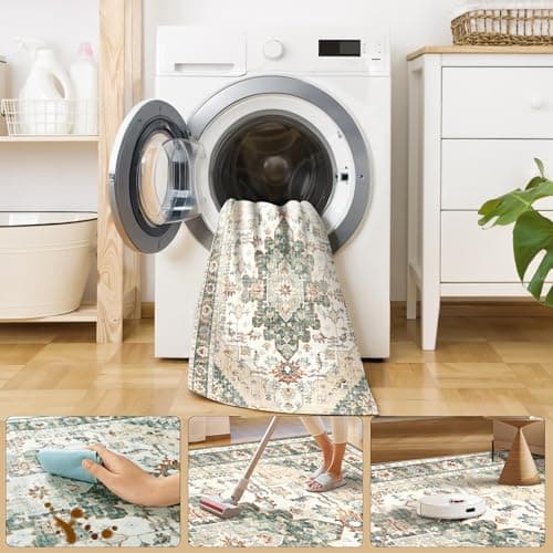 Rug Runners for Hallways Non Slip 2x8, Kitchen Rugs with Rubber Backing, Washable Vintage, Boho Area Rug for Living Room, Low Pile Distressed Rugs Carpet Runners for Bedroom, Entryway, Laundry - Thumbnail 2