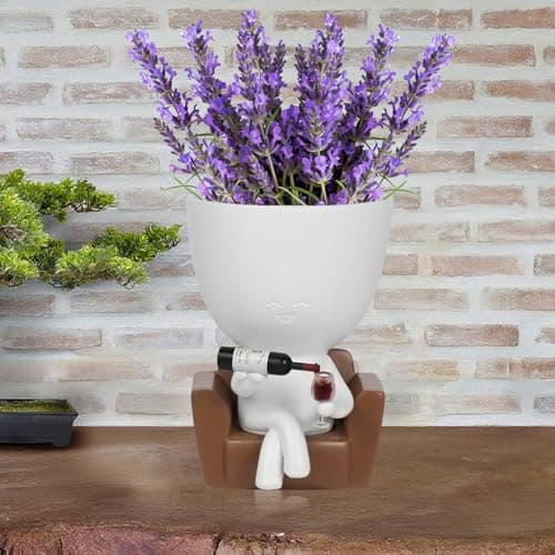 Wnsamoddy Funny Face Planter Pots with Drainage - Resin Head Flower Pot for Indoor Outdoor Succulents Cactus, Unique White Elephant Gifts for Wine & Plant Lovers, Home Office Desk Decor - Image 1