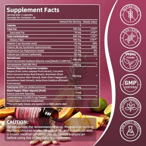 Blltzzz Nattokinase Supplement 12,000 FU - Systemic Enzymes Complex with Serrapeptase Lumbrokinase & CoQ10 - Supports Cardiovascular Health, Blood Flow & Circulation - 120 Non-GMO Vegetarian Capsules - Thumbnail 2