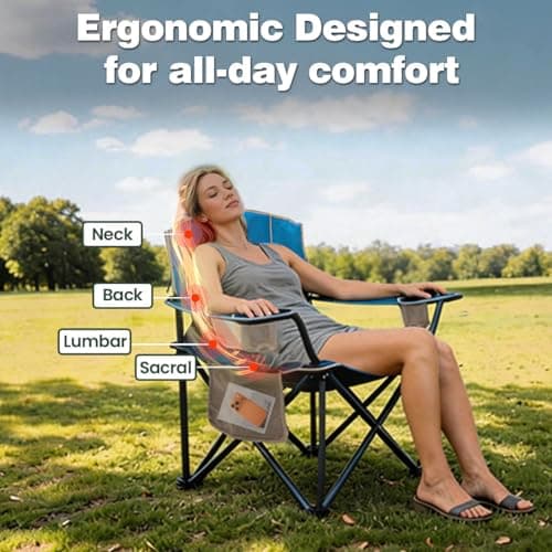 SUNNYFEEL Camping Chairs for Adults, Oversized Camping Chair Heavy Duty 500LBS, Portable Lawn Chair with Cup Holder, Side Pocket&Bag for Outdoor Camping/Beach/Picnic/Fishing, Blue - Thumbnail 4