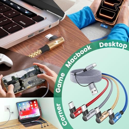 USB C Splitter Multi Charging Cable, Right Angle USB A/C to USB C Cable,4 in 2 Multiple Nylon Braided Car Charger Cord with 4 Type-C Connectors Compatible with iPhone 17 16 Pro Max/Tablets-1Pack 5Ft. - Thumbnail 6