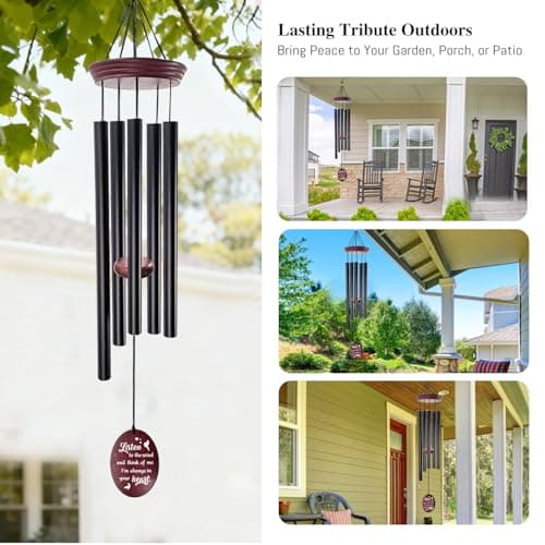 Howarmer Sympathy Wind Chimes for Outside, 33.5" Large Memorial Wind Chime with Bird & Heart Sail, Remembrance Gift for Loss of Mother Father, Listen to the Wind Bereavement Gift, Black - Thumbnail 4
