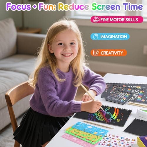 JMMICO 6 Packs Rainbow Scratch Notebook, Goodie Bags Stuffers for Kid, Scratch Art for Kids with Reusable Cleaner Tool, Arts and Crafts for Kids 4-8-12, Gifts for 4 5 6 7 8 9 Year Old Girl Boy - Thumbnail 4
