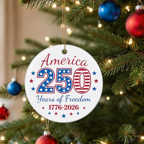 United States 250th Anniversary Ornament, Ceramic 1776 2026 Patriotic Decorations, America 250 Years of Freedom Commemorative Ornament Independence Gift - Thumbnail 3