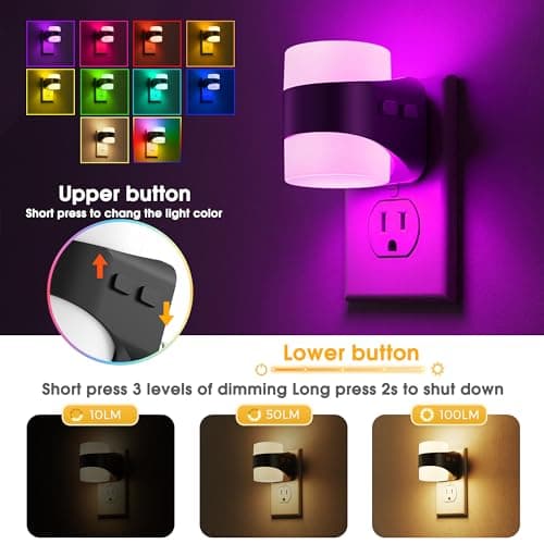 L LOHAS LED Colored Night Lights Plug into Wall, 3 Brightness Level, 1W Low Power Nightlight with Auto On/Off Sensor, Ideal for Living Room, Bathroom, Bedroom, Kids Room, 2 Pack - Thumbnail 2