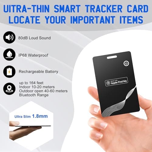 Wallet Tracker Card, Rechargeable Finder, Works With Apple Find My (iOS Only), Thin GPS Item Locator for Wallets, Luggage and More, IP68 Waterproof (Black) - Thumbnail 2