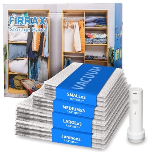 FIRRAX 12 Pack Vacuum Seal Bags for Clothing (3J+3L+3M+3S) Vacuum Storage Bags with Electric Pump, Space Saver Vacuum Bags for Clothes, Blankets, Bedding - Image 1