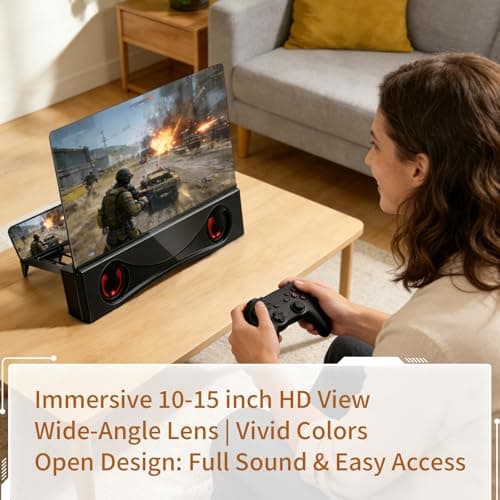 12" Phone Screen Magnifier with Speaker Mini 3D HD Foldable Amplifier for Movies & Gaming-Portable Home Theater Clear Audio,Supports All Smartphones for Family,Seniors,Travel - Thumbnail 2