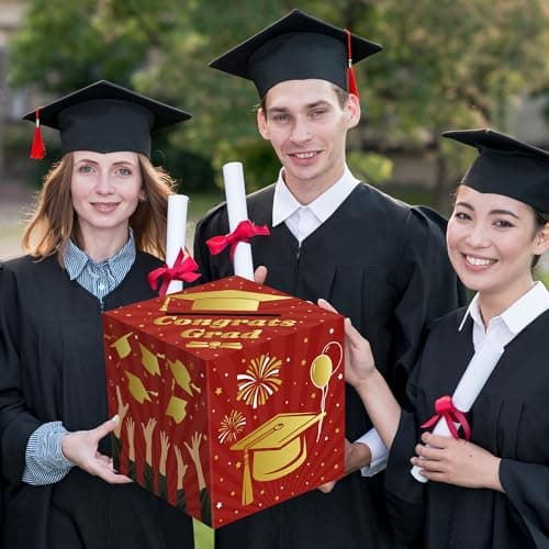 OHOME Graduation Decorations 2026 - Red Gold Graduation Card Box for Graduation Decorations Class of 2026 - Graduation Party Decorations Decor Supplies Favors,Graduation Centerpieces 2026 - Thumbnail 5