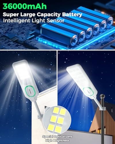 AIKVSXER L-10000W Solar Street Lights Outdoor Waterproof, Bright Heavy Duty Dusk to Dawn Parking Lot Lights, Large LED Street Light Solar Powered with Motion Sensor for Outside,Yard,Driveway, 2 Pack - Thumbnail 3