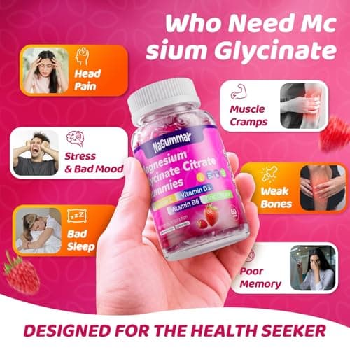 Magnesium glycinate 400mg Gummies ，High Absorption Magnesium Glycinate- Sugar Free Vegan Gummies for Adults with Vitamin D3, Zinc - Sleep, Stress ，Bone & Memory Support - 60 Count Raspberry - Thumbnail 2