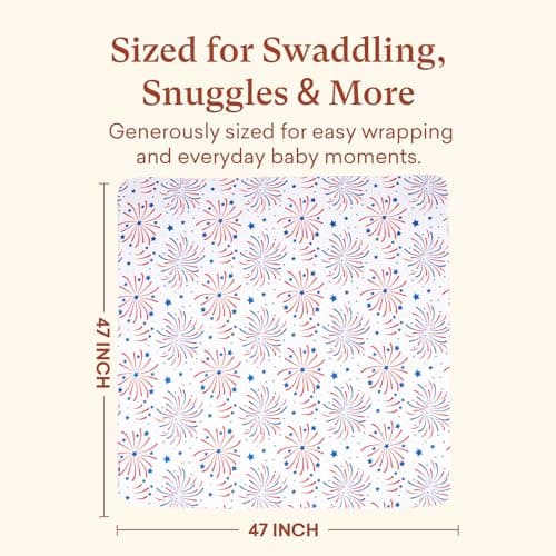 littogoose Premium Swaddle Blankets for Baby, 4 Pack Soft Lightweight 47" x 47" Receiving Blankets for Newborn, Breathable Baby Blankets, Patriotic 4th of July Baby Essentials(Fireworks) - Thumbnail 6