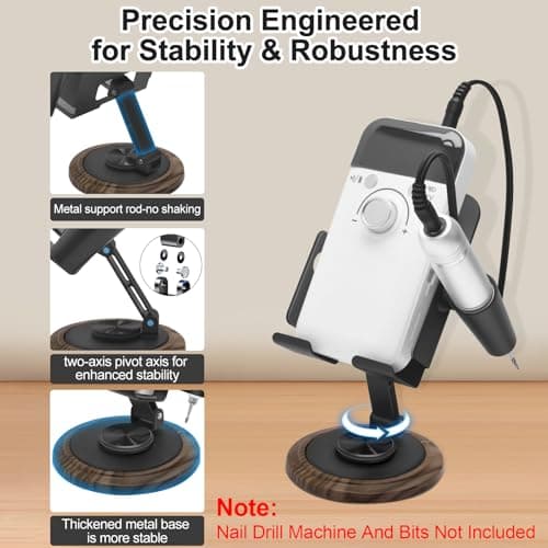 Diesisa Nail Drill Machine Holder - Nail Drill Holder Stand - 360° Rotatable - With Pen Holder - Portable Acrylic Nail Tools - Professional Manicure Tool Organizer for Nail Salon & Home Use - Brown - Thumbnail 2
