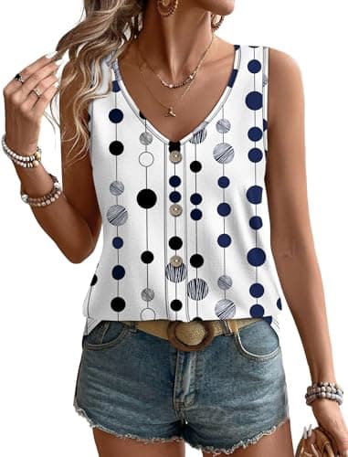 WIHOLL Work Tops for Women Business Casual Outfits Travel Vacation Summer Tank Tops Eyelet Black Circular Print S - Image 1