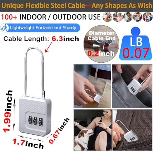 Bstsilver 2-Pack Combination Padlock, Indoor Gym Locker Lock w/ 3-Digit Code for Luggage Backpack Cabinet Toolbox Gate Hasp, Cable Latch for Travel Renter Office, Back to School Essential, Lightduty - Thumbnail 2