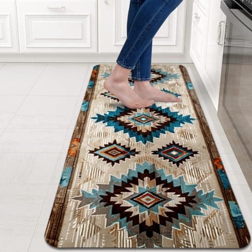YWZDS Navajo Kitchen Rugs Set of 2, Geometric Farmhouse Style Kitchen Mats with Rubber Backing Non Skid Washable, Southwestern Kitchen Decorations (17" x 29 + 17" x 47") - Thumbnail 4
