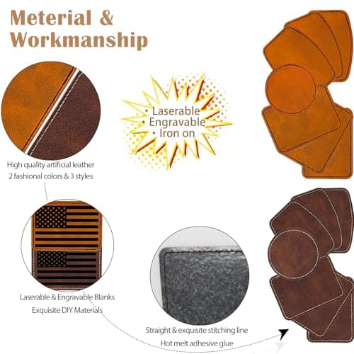 iFForce Laser Engraving Blanks - 60pcs Leatherette Khaki & Brown Hat Patches - PU Leather Iron on Hat Patches for DIY Custom Laserable Engravable Craft Gifts - Thumbnail 6