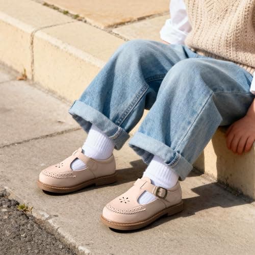 DREAM PAIRS Toddler Little Girl's Mary Jane Dress Shoes - Ballet Flats for Girl School Uniform Shoes,Size 9 Toddler,Nude,KKUMFA2509 - Thumbnail 2