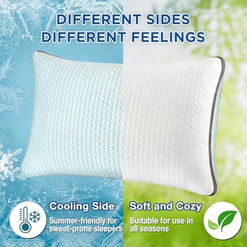 Baskbed Cooling Pillows Queen Size Set of 2, Shredded Memory Foam Pillows 2 Pack, Bed Pillow for Hot Sleepers Adjustable Firm Pillow for Side, Back and Stomach Sleepers, Machine Washable - Thumbnail 2
