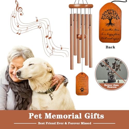 VENBEEL Pet Memorial Wind Chime, 28" Golden Tombstone Dog Memorial Wind Chime, Dog Remembrance Passing Away Loss Bereavement Gift - Thumbnail 2