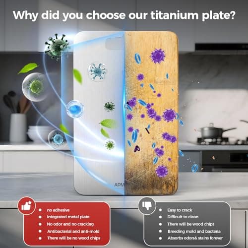 APMRQIB Titanium Cutting Board, 100% Pure Titanium Cutting Boards for Kitchen, Double Sided Non Toxic Cutting Board, Hygiene Durable Dishwasher Safe 13.1 ”× 8.1 ” (L) - Thumbnail 3