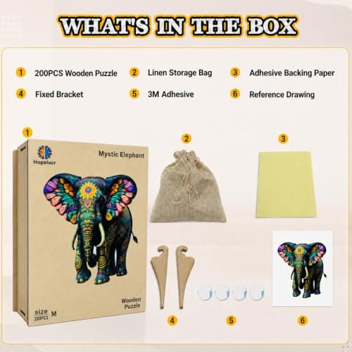 Wooden Puzzles for Adults, Elephant Wooden Jigsaw Puzzle 200 Piece, Unique Animal Shaped Wooden Puzzle for Adults and Kids, Fun Challenging Floral Elephant Puzzles for Family Game Wall Decor 11*10.4in - Thumbnail 6