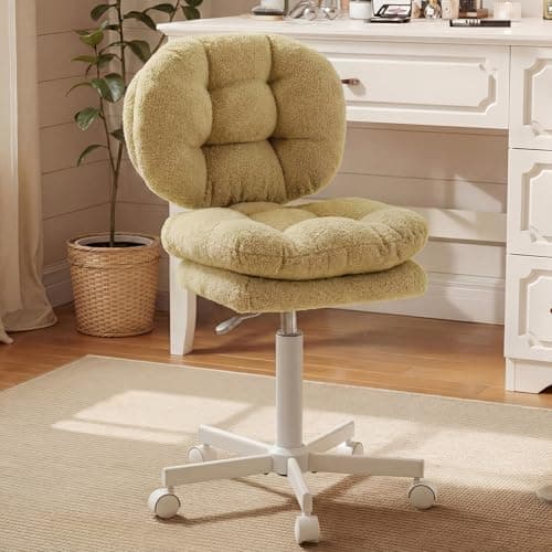 Vanity Chair with Wheels, Double-Layered Thickened Cushion Makeup Chair with High Backrest, Armless Swivel Ergonomic Comfy Desk Chair for Home Office, Adjustable Height for Bar Counter-Light Green - Image 1